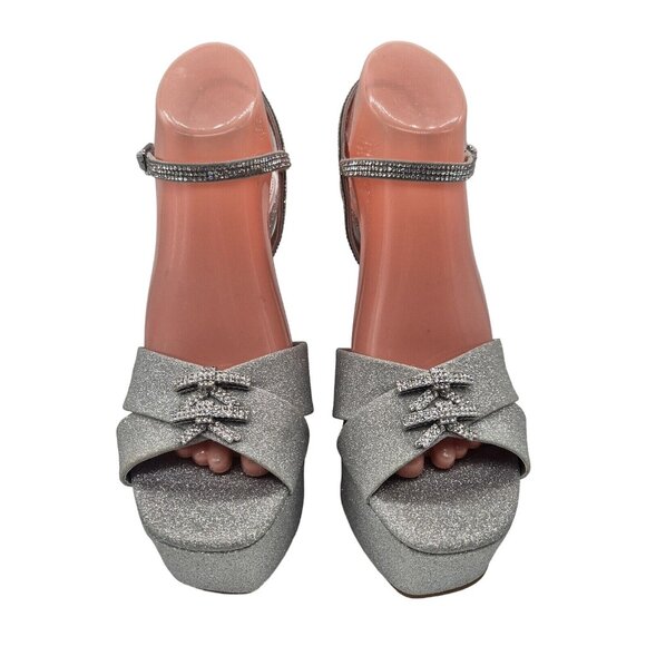 Gianni Bini Women’s Platform Heels Size 9.5 Silver Glitter Rhinestone Dempse 674 - Picture 2 of 13